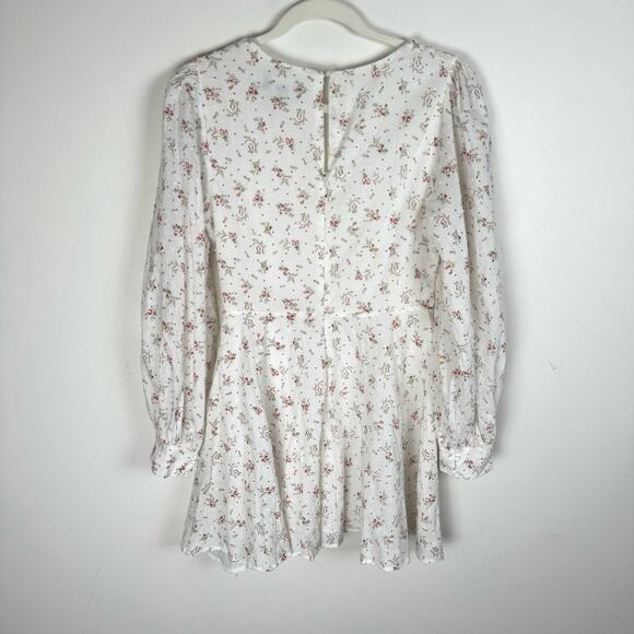 Lulus Blooming Into Love White Floral Print Long Sleeve Mini Dress Size Small - Picture 2 of 10